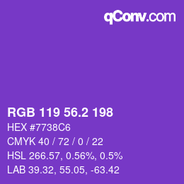 カラーコード: RGB 119 56.2 198 | qconv.com