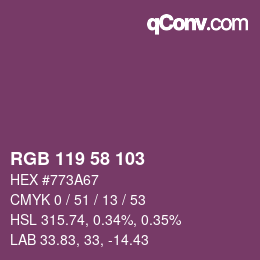 Color code: RGB 119 58 103 | qconv.com