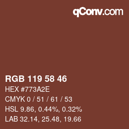 Color code: RGB 119 58 46 | qconv.com
