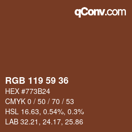 Color code: RGB 119 59 36 | qconv.com