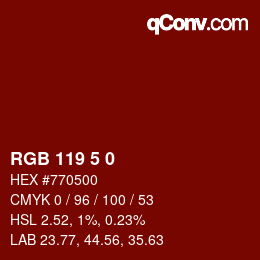 Color code: RGB 119 5 0 | qconv.com