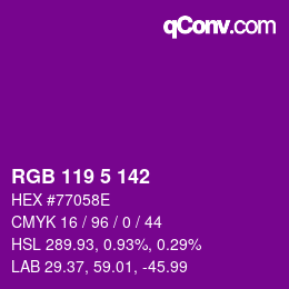 Color code: RGB 119 5 142 | qconv.com