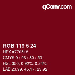 Color code: RGB 119 5 24 | qconv.com