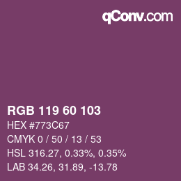 Color code: RGB 119 60 103 | qconv.com