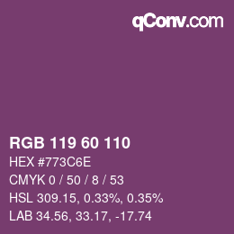 Color code: RGB 119 60 110 | qconv.com