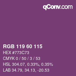 Color code: RGB 119 60 115 | qconv.com