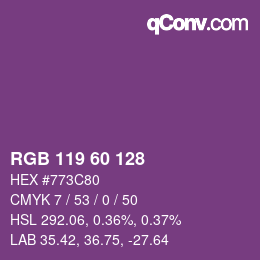 Color code: RGB 119 60 128 | qconv.com