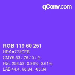 颜色代码: RGB 119 60 251 | qconv.com