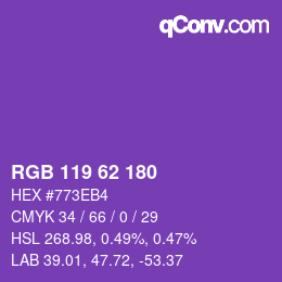 Color code: RGB 119 62 180 | qconv.com