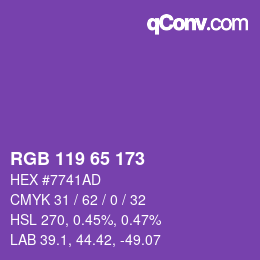 Color code: RGB 119 65 173 | qconv.com