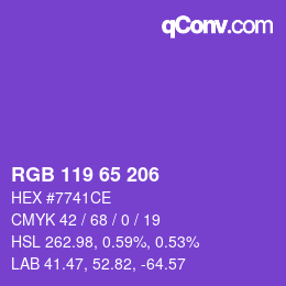 Color code: RGB 119 65 206 | qconv.com