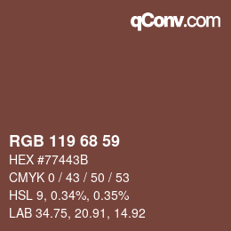 Color code: RGB 119 68 59 | qconv.com