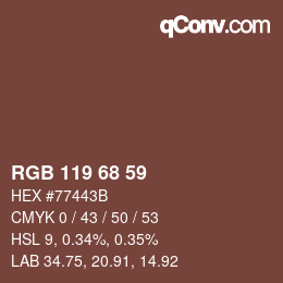 颜色代码: RGB 119 68 59 | qconv.com