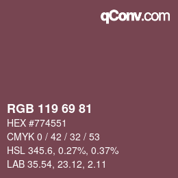 Color code: RGB 119 69 81 | qconv.com