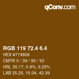 カラーコード: RGB 119 72.4 6.4 | qconv.com