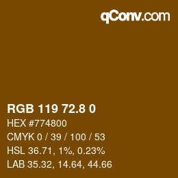 Color code: RGB 119 72.8 0 | qconv.com
