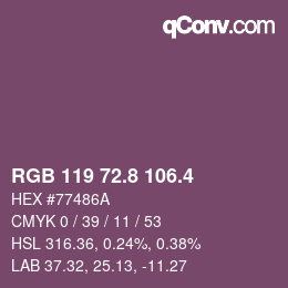 カラーコード: RGB 119 72.8 106.4 | qconv.com