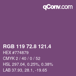 カラーコード: RGB 119 72.8 121.4 | qconv.com