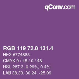 カラーコード: RGB 119 72.8 131.4 | qconv.com