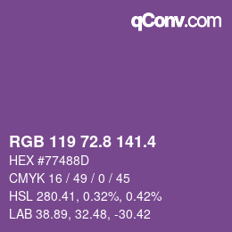 カラーコード: RGB 119 72.8 141.4 | qconv.com