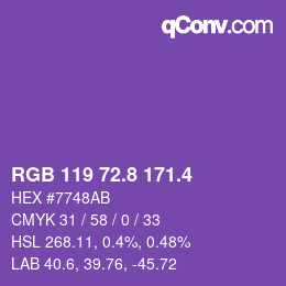 カラーコード: RGB 119 72.8 171.4 | qconv.com