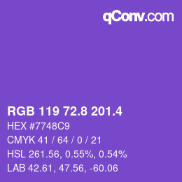 カラーコード: RGB 119 72.8 201.4 | qconv.com