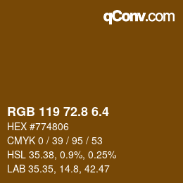 カラーコード: RGB 119 72.8 6.4 | qconv.com