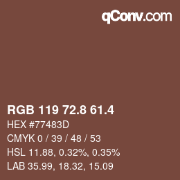 カラーコード: RGB 119 72.8 61.4 | qconv.com