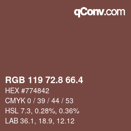 カラーコード: RGB 119 72.8 66.4 | qconv.com