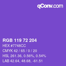 Color code: RGB 119 72 204 | qconv.com