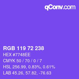 Color code: RGB 119 72 238 | qconv.com