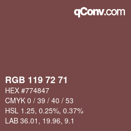 Color code: RGB 119 72 71 | qconv.com