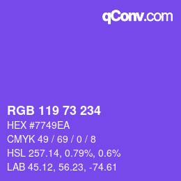 Color code: RGB 119 73 234 | qconv.com
