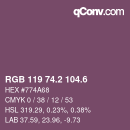 カラーコード: RGB 119 74.2 104.6 | qconv.com