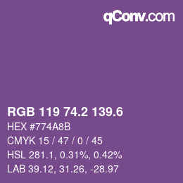 カラーコード: RGB 119 74.2 139.6 | qconv.com