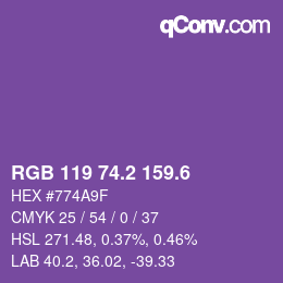 カラーコード: RGB 119 74.2 159.6 | qconv.com