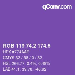 カラーコード: RGB 119 74.2 174.6 | qconv.com