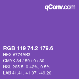 カラーコード: RGB 119 74.2 179.6 | qconv.com