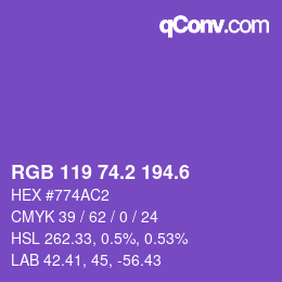 カラーコード: RGB 119 74.2 194.6 | qconv.com