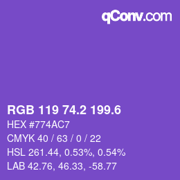 カラーコード: RGB 119 74.2 199.6 | qconv.com