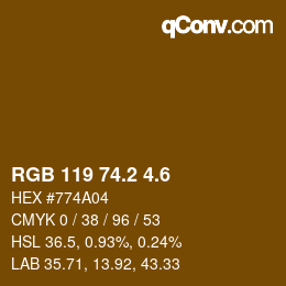 カラーコード: RGB 119 74.2 4.6 | qconv.com
