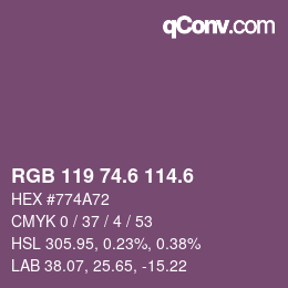 カラーコード: RGB 119 74.6 114.6 | qconv.com