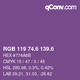 カラーコード: RGB 119 74.6 139.6 | qconv.com