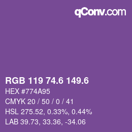 カラーコード: RGB 119 74.6 149.6 | qconv.com