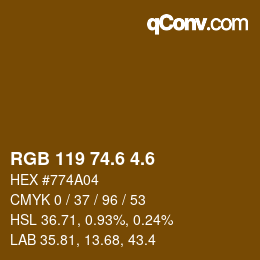 カラーコード: RGB 119 74.6 4.6 | qconv.com