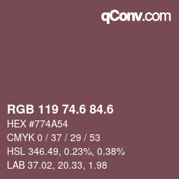 カラーコード: RGB 119 74.6 84.6 | qconv.com