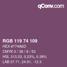 Color code: RGB 119 74 109 | qconv.com