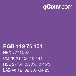 Color code: RGB 119 76 151 | qconv.com