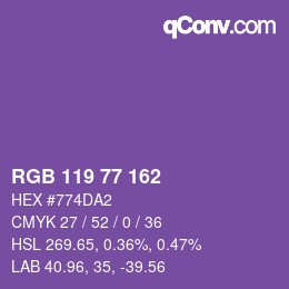 Color code: RGB 119 77 162 | qconv.com