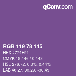 Color code: RGB 119 78 145 | qconv.com